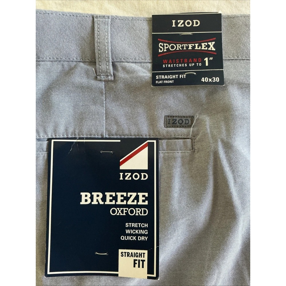 Izod Blue "Breeze" Oxford Pants Mens 40 x 32 Slash Pockets NWT Sporty Casual